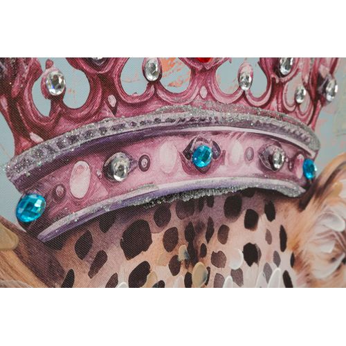 Tableau Moderne Léopard Couronné -b- 82x122 Cm Cadre Doré