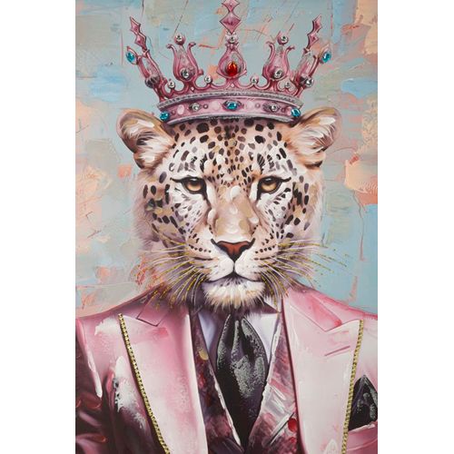Tableau Moderne Léopard Couronné -b- 82x122 Cm Cadre Doré