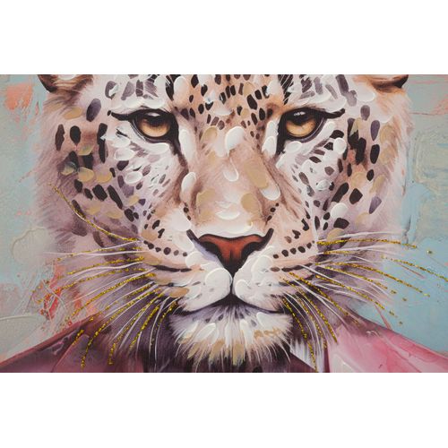 Tableau Moderne Léopard Couronné -b- 82x122 Cm Cadre Doré