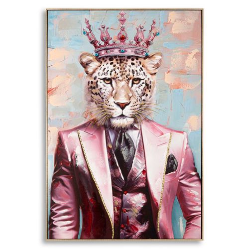 Tableau Moderne Léopard Couronné -b- 82x122 Cm Cadre Doré