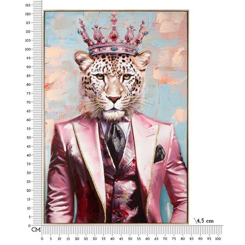 Tableau Moderne Léopard Couronné -b- 82x122 Cm Cadre Doré