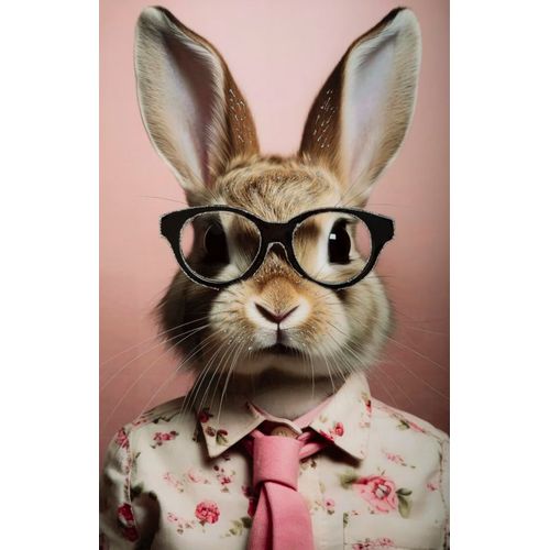 Tableau Moderne Lapin à Lunettes - Cadre Bois Et Métal 62,5x62,5 Cm