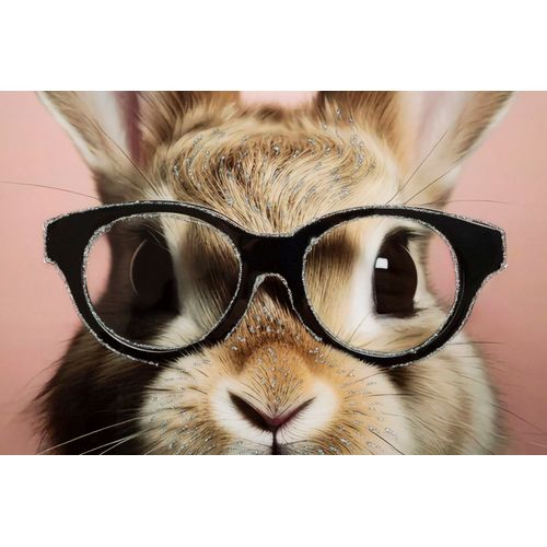 Tableau Moderne Lapin à Lunettes - Cadre Bois Et Métal 62,5x62,5 Cm