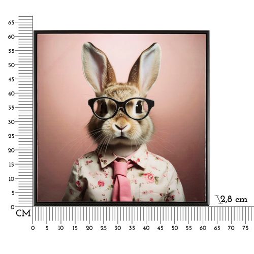 Tableau Moderne Lapin à Lunettes - Cadre Bois Et Métal 62,5x62,5 Cm
