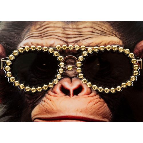 Tableau Singe Stylé - Cadre Bois Et Métal Doré 52x73 Cm