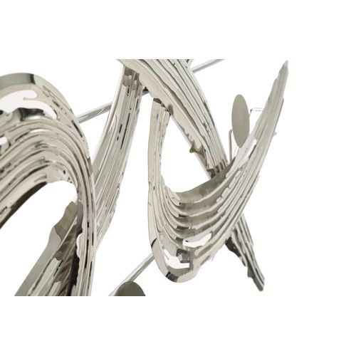 Panneau Mural Décoratif En Métal Argenté Style Mondrian Lignes Modernes 121x52 Cm