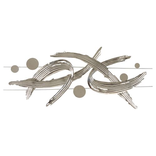 Panneau Mural Décoratif En Métal Argenté Style Mondrian Lignes Modernes 121x52 Cm