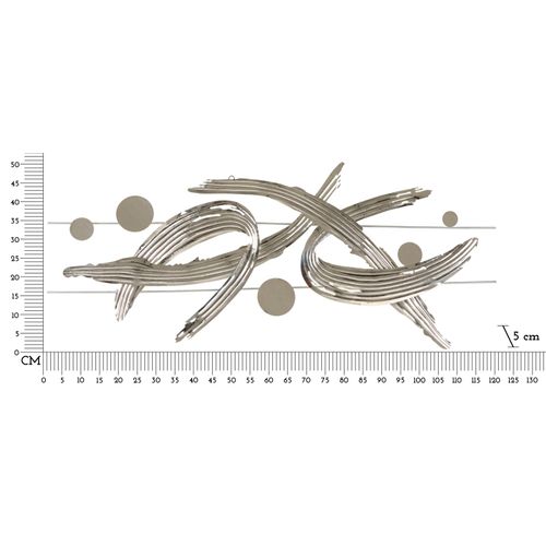 Panneau Mural Décoratif En Métal Argenté Style Mondrian Lignes Modernes 121x52 Cm