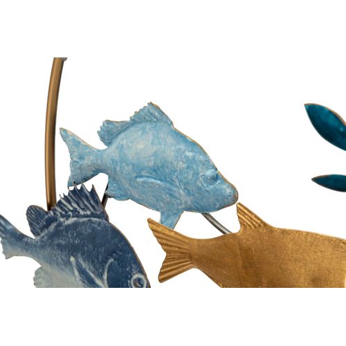 Panneau Mural Décoratif Marin En Métal Et Bois Avec Poissons Tropicaux 77x63 Cm