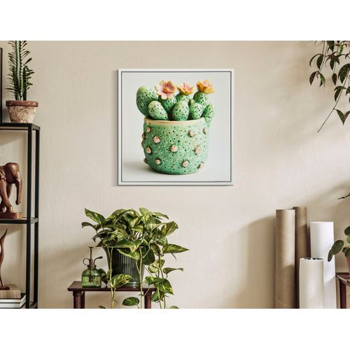 Tableau Cactus En Fleurs - Cadre Bois Et Plastique 40x40 Cm