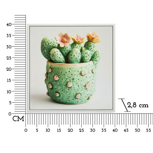 Tableau Cactus En Fleurs - Cadre Bois Et Plastique 40x40 Cm
