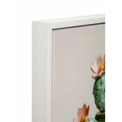 Tableau Cactus Fun Et Coloré - Cadre Bois Et Plastique 40x40 Cm