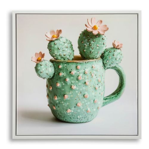 Tableau Cactus Fun Et Coloré - Cadre Bois Et Plastique 40x40 Cm