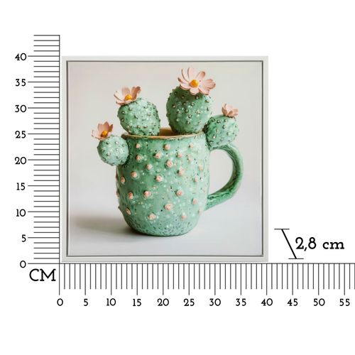 Tableau Cactus Fun Et Coloré - Cadre Bois Et Plastique 40x40 Cm