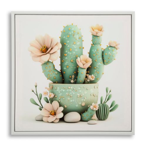 Tableau Cactus Bohème Élégant Pour Salon Ou Chambre - Cadre Bois Et Plastique 40x40 Cm
