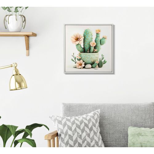 Tableau Cactus Bohème Élégant Pour Salon Ou Chambre - Cadre Bois Et Plastique 40x40 Cm