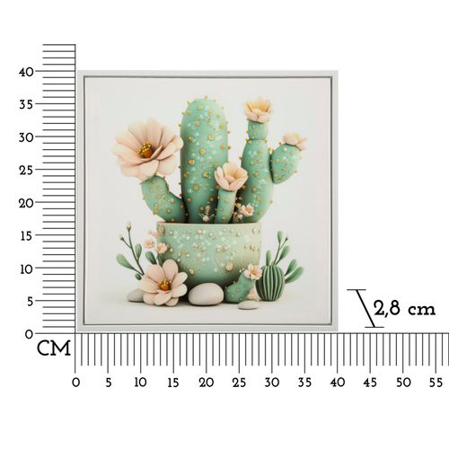 Tableau Cactus Bohème Élégant Pour Salon Ou Chambre - Cadre Bois Et Plastique 40x40 Cm