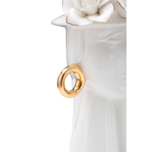 Vase Élégant Visage Femme Porcelaine Blanche 15x13,3x23,5 Cm