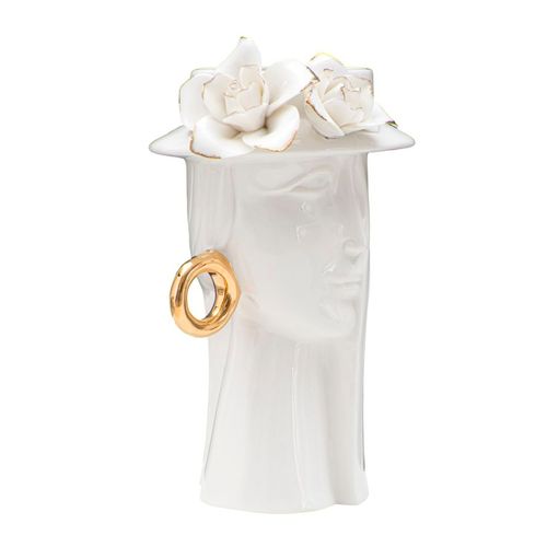 Vase Élégant Visage Femme Porcelaine Blanche 15x13,3x23,5 Cm