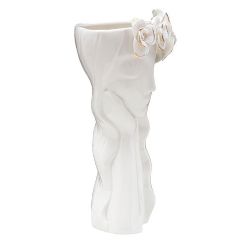 Vase Élégant Visage Femme Porcelaine Blanche 14,8x13x29 Cm