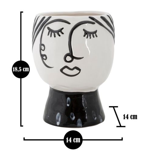 Vase Pot Porcelaine Visage Élégant Pour Salon Ou Bureau Ø14x18,2 Cm