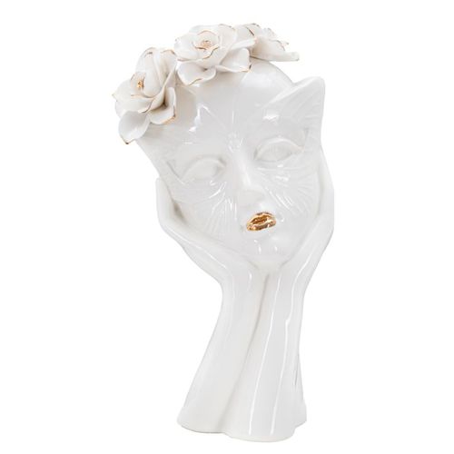 Vase Visage Femme Masquée Élégant En Porcelaine Pour Salon Ø16,5x14x27,3 Cm
