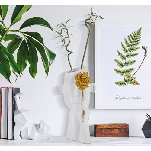 Vase Visage Cubiste Avec Fleur Dorée Pour Décoration Élégante