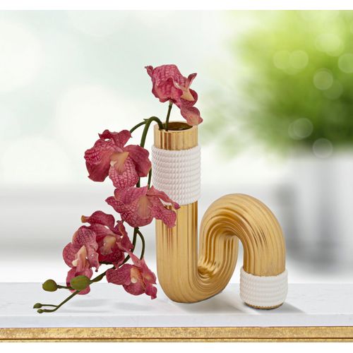 Vase Élégant Bann En Polyester Blanc Et Doré Pour Décoration Moderne