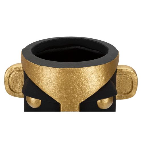 Vase Décoratif Visage Tribal En Polyresine Noir Et Doré, Style Primitif Pour Intérieur Élégant