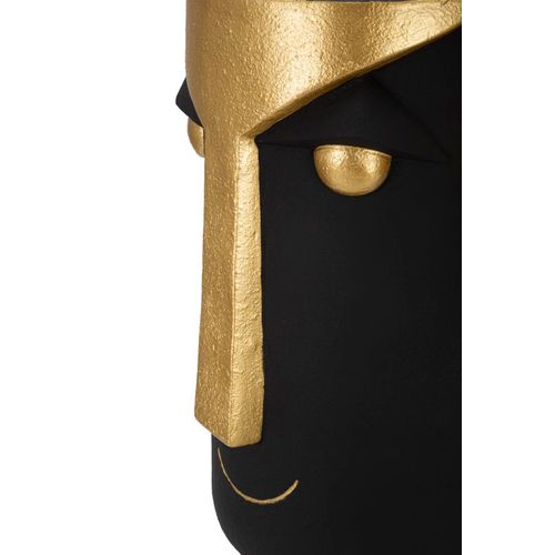 Vase Décoratif Visage Tribal En Polyresine Noir Et Doré, Style Primitif Pour Intérieur Élégant