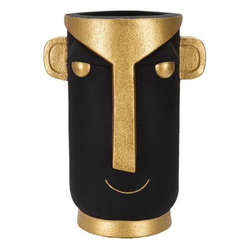 Vase Décoratif Visage Tribal En Polyresine Noir Et Doré, Style Primitif Pour Intérieur Élégant
