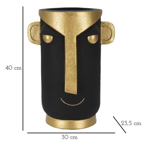 Vase Décoratif Visage Tribal En Polyresine Noir Et Doré, Style Primitif Pour Intérieur Élégant