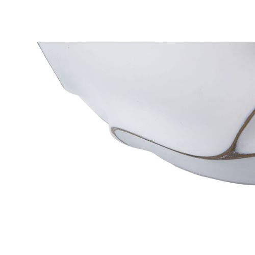 Cache-pot Rond En Polyresine Avec Reliefs Ondulés Style Boho Chic, Blanc Patiné