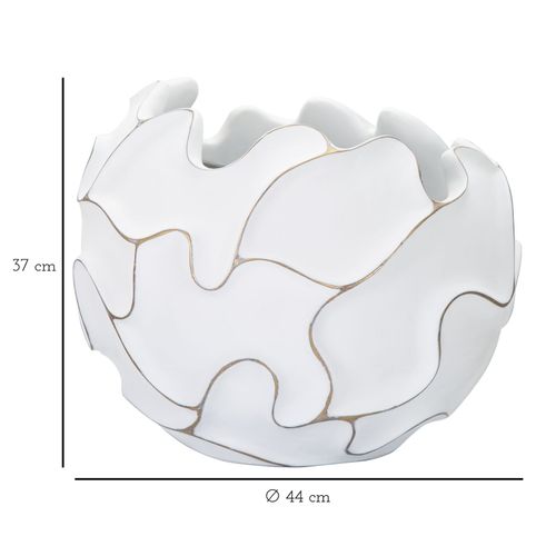 Cache-pot Rond En Polyresine Avec Reliefs Ondulés Style Boho Chic, Blanc Patiné