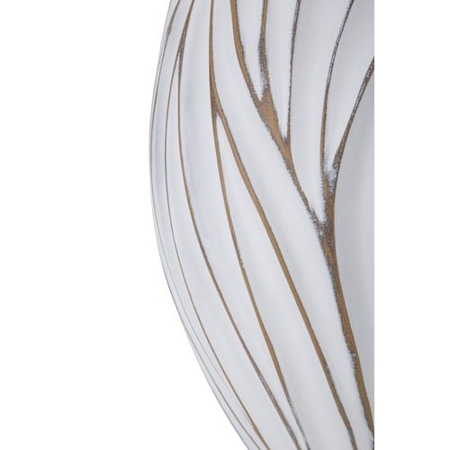 Vase Ovale En Polyresine Style Boho Chic Avec Reliefs Ondulés, Blanc Patiné