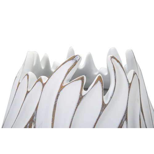 Vase Ovale En Polyresine Style Boho Chic Avec Reliefs Ondulés, Blanc Patiné