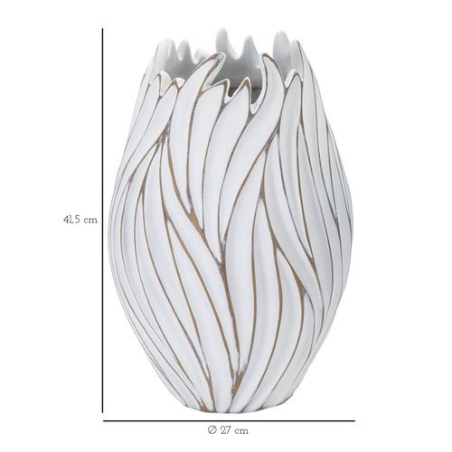 Vase Ovale En Polyresine Style Boho Chic Avec Reliefs Ondulés, Blanc Patiné