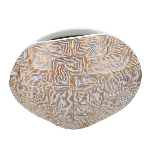 Vase Eclips Doré Et Blanc 48x13x44,5 Cm En Résine Poly Décor Géométrique