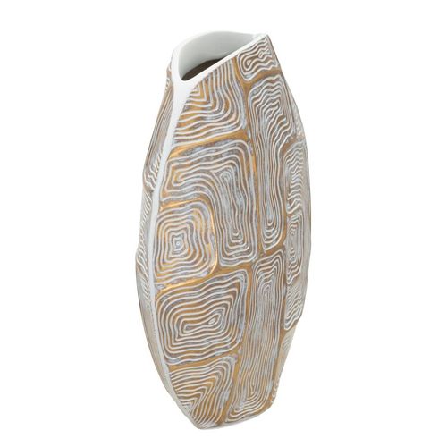 Vase Moderne En Résine Dorée Et Blanche 36x11x34,5 Cm Avec Décor Géométrique