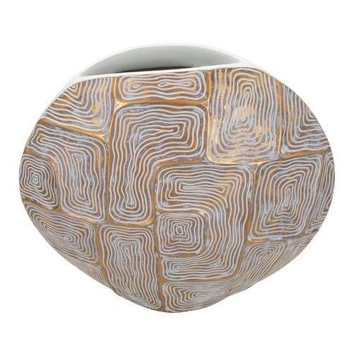 Vase Moderne En Résine Dorée Et Blanche 36x11x34,5 Cm Avec Décor Géométrique