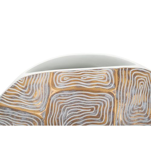 Vase Moderne En Résine Dorée Et Blanche 36x11x34,5 Cm Avec Décor Géométrique