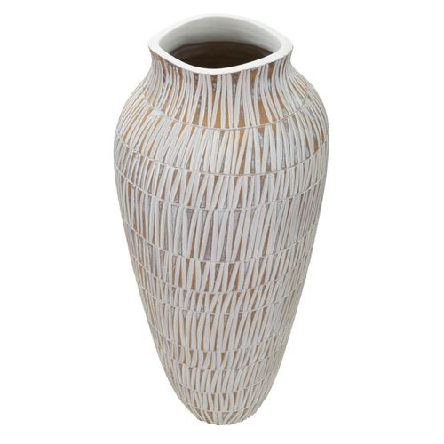 Vase Moderne En Résine Dorée Et Blanche Stiky Ø 23x50 Cm Avec Décor Géométrique