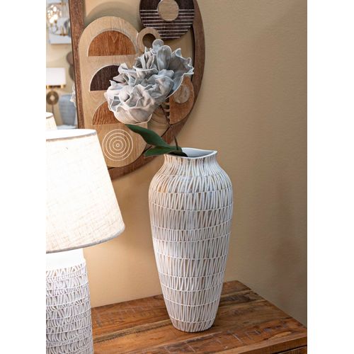Vase Moderne En Résine Dorée Et Blanche Stiky Ø 23x50 Cm Avec Décor Géométrique