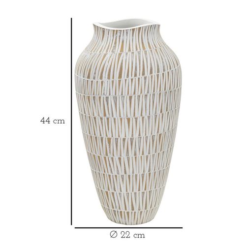 Vase Moderne En Résine Dorée Et Blanche Stiky Ø 22x44 Cm Avec Décor Géométrique