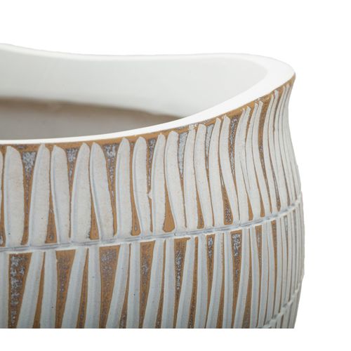 Cachepot Moderne En Résine Stiky Ø 30,5x24,5 Cm Décor Géométrique Doré Et Blanc