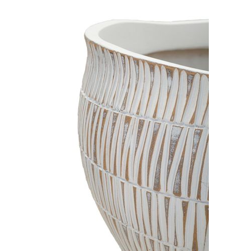 Cachepot Moderne En Résine Stiky Ø 30,5x24,5 Cm Décor Géométrique Doré Et Blanc