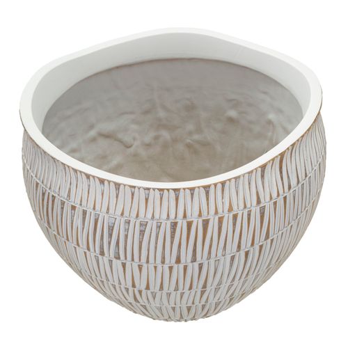 Cachepot Moderne En Résine Stiky Ø 30,5x24,5 Cm Décor Géométrique Doré Et Blanc