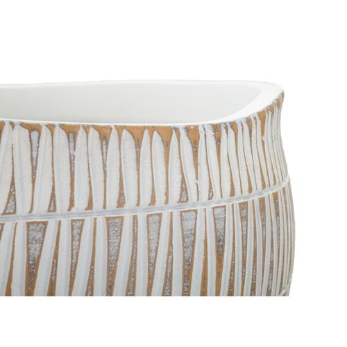 Cachepot Moderne Stiky En Résine Ø 26x20,5 Cm Décor Géométrique Doré Et Blanc