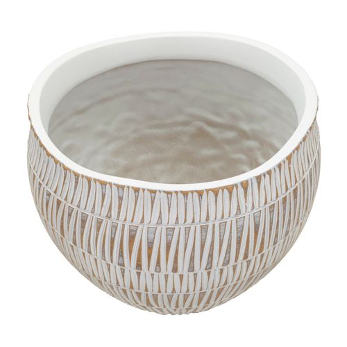 Cachepot Moderne Stiky En Résine Ø 26x20,5 Cm Décor Géométrique Doré Et Blanc