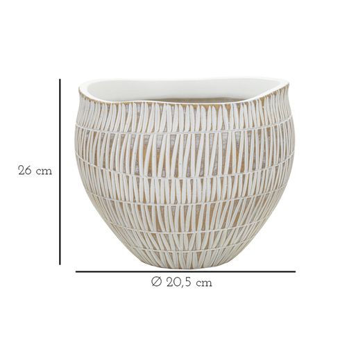 Cachepot Moderne Stiky En Résine Ø 26x20,5 Cm Décor Géométrique Doré Et Blanc